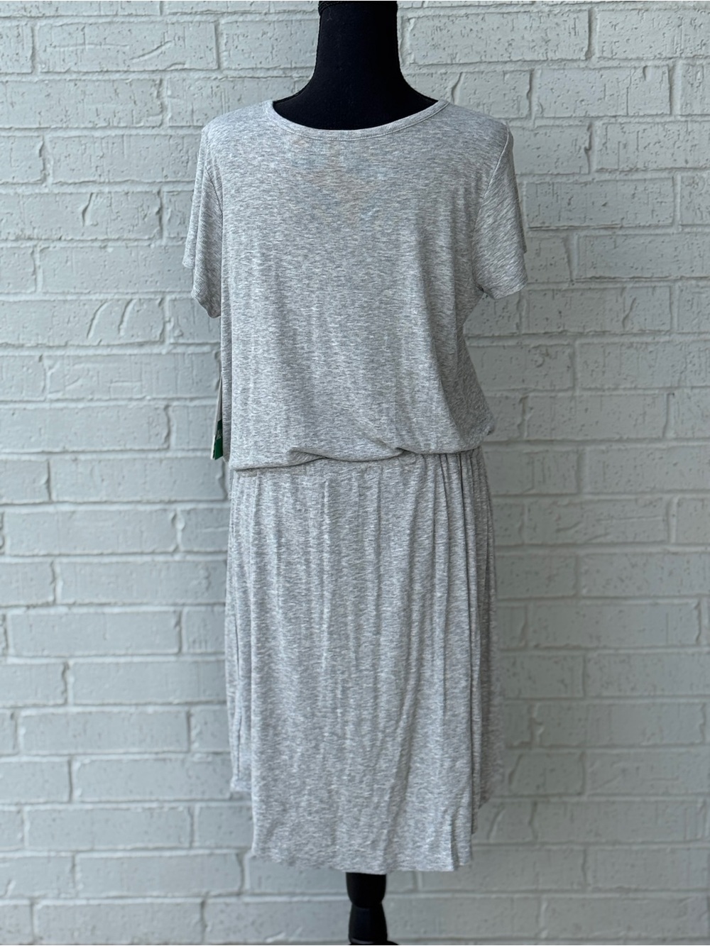 Olive & Oak Heather Gray Short Sleeve Drawstring Mini Dress - Picture 3 of 6